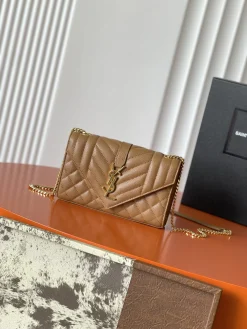 SAINT LAURENT Shoulder Bags Caviar Leather (Brown-Gold) 21X13X6CM D60202608080242