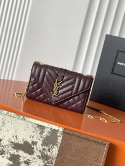 SAINT LAURENT Shoulder Bags Caviar Leather (Burgundy-Gold) 21X13X6CM D60202608080241