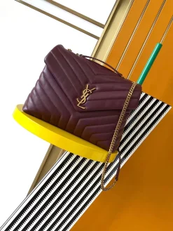SAINT LAURENT Shoulder Bags Caviar Leather (Burgundy-Gold) 31X22X10CM F50202608080332