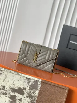 SAINT LAURENT Shoulder Bags Caviar Leather (Gray-Gold) 21X13X6CM D60202608080239