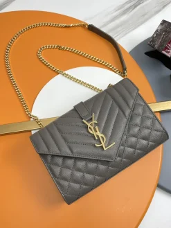 SAINT LAURENT Shoulder Bags Caviar Leather (Gray-Gold) 21X13X6CM D70202608082003