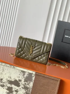 SAINT LAURENT Shoulder Bags Caviar Leather (Green-Gold) 21X13X6CM D60202608080244