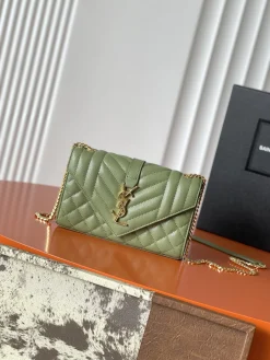 SAINT LAURENT Shoulder Bags Caviar Leather (Green-Gold) 21X13X6CM D60202608080245