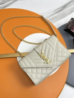 SAINT LAURENT Shoulder Bags Caviar Leather (White-Gold) 21X13X6CM D70202608082311