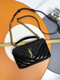 SAINT LAURENT Shoulder Bags Cracked Leather (Black-Gold) 20X13X3CM D70202608082277