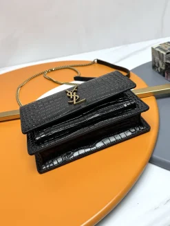Alternative view of SAINT LAURENT Shoulder Bags Crocodile Embossed Leather (Black-Gold) 19CM D90202608082092