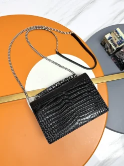 Alternative view of SAINT LAURENT Shoulder Bags Crocodile Embossed Leather (Black-Silver) 19CM D70202608082590