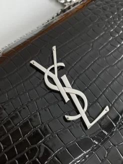 Alternative view of SAINT LAURENT Shoulder Bags Crocodile Embossed Leather (Black-Silver) 22X8X16 E30202608082460