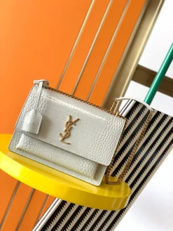 SAINT LAURENT Shoulder Bags Crocodile Embossed Leather (White-Gold) 22X8X16CM E60202608080394
