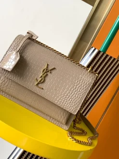 SAINT LAURENT Shoulder Bags Crocodile Leather (Beige-Gold) 22X8X16CM E60202608080395