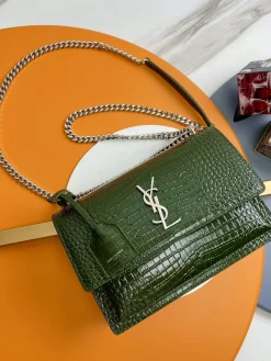 SAINT LAURENT Shoulder Bags Crocodile Leather (Green-Silver) 22X8X16 E30202608082457