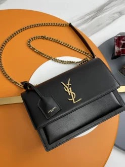 SAINT LAURENT Shoulder Bags Intrecciato Leather (Black-Gold) 22X8X16 E30202608082454