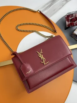 SAINT LAURENT Shoulder Bags Intrecciato Leather (Burgundy-Gold) 22X8X16 E30202608082450