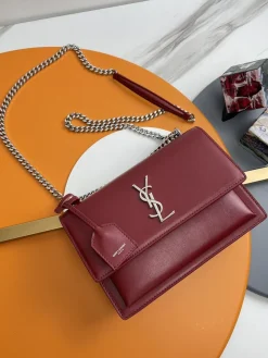SAINT LAURENT Shoulder Bags Intrecciato Leather (Burgundy-Silver) 22X8X16 E30202608082446