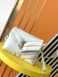 SAINT LAURENT Shoulder Bags Italian Calf Leather (White-Gold) 20X14X7CM D30202608080450