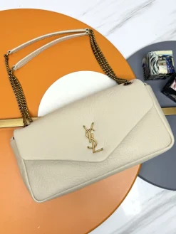 SAINT LAURENT Shoulder Bags Italian Lambskin (Cream-Gold) 26X14X7CM E50202608082090