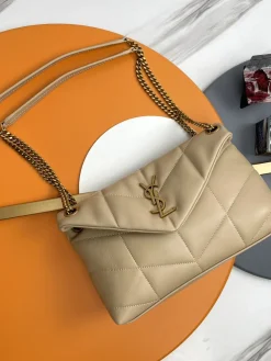 SAINT LAURENT Shoulder Bags Lamb Leather (Beige-Gold) 29X17X11CM E30202608082504