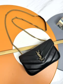 SAINT LAURENT Shoulder Bags Lamb Leather (Black-Gold) 20X12X6CM E10202608082605