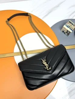 SAINT LAURENT Shoulder Bags Lamb Leather (Black-Gold) 24X14X7CM E70202608082611