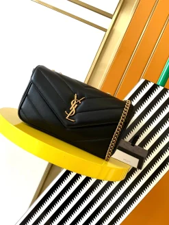 SAINT LAURENT Shoulder Bags Lamb Leather (Black-Gold) 24X14X7CM F00202608080462