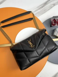 SAINT LAURENT Shoulder Bags Lamb Leather (Black-Gold) 29X17X11CM E30202608082507
