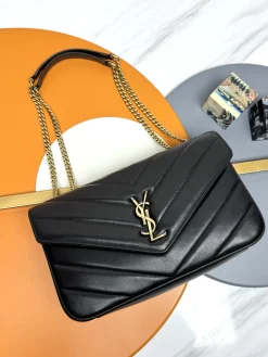 SAINT LAURENT Shoulder Bags Lamb Leather (Black-Gold) 29X17X8CM F00202608082618