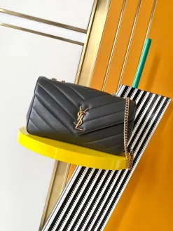 SAINT LAURENT Shoulder Bags Lamb Leather (Black-Gold) 29X17X8CM F40202608080424