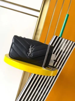 SAINT LAURENT Shoulder Bags Lamb Leather (Black-Silver) 24X14X7CM F00202608080463