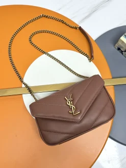 SAINT LAURENT Shoulder Bags Lamb Leather (Brown-Gold) 20X12X6CM E10202608082602