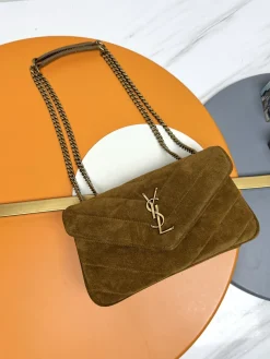 SAINT LAURENT Shoulder Bags Lamb Leather (Brown-Gold) 24X14X7CM E50202608082597