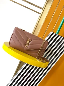 SAINT LAURENT Shoulder Bags Lamb Leather (Brown-Gold) 24X14X7CM F00202608080458