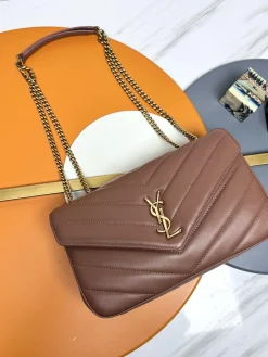 SAINT LAURENT Shoulder Bags Lamb Leather (Brown-Gold) 29X17X8CM F00202608082614