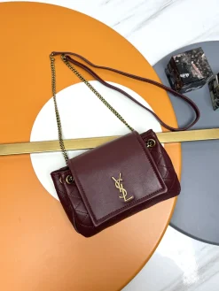 SAINT LAURENT Shoulder Bags Lamb Leather (Burgundy-Gold) 18X13X6CM D70202608082218