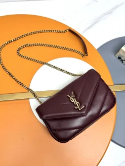 SAINT LAURENT Shoulder Bags Lamb Leather (Burgundy-Gold) 20X12X6CM E10202608082603