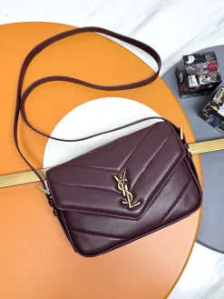 SAINT LAURENT Shoulder Bags Lamb Leather (Burgundy-Gold) 20X14X5CM D70202608082297