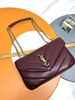 SAINT LAURENT Shoulder Bags Lamb Leather (Burgundy-Gold) 24X14X7CM E70202608082608