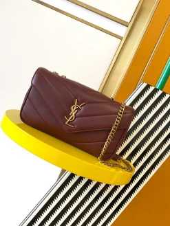 SAINT LAURENT Shoulder Bags Lamb Leather (Burgundy-Gold) 24X14X7CM F00202608080459