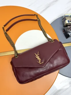 SAINT LAURENT Shoulder Bags Lamb Leather (Burgundy-Gold) 26X14X7CM E30202608082216
