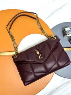 SAINT LAURENT Shoulder Bags Lamb Leather (Burgundy-Gold) 29X17X11CM E30202608082501