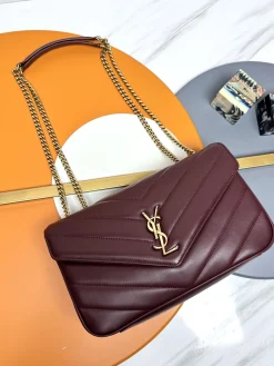 SAINT LAURENT Shoulder Bags Lamb Leather (Burgundy-Gold) 29X17X8CM F00202608082615