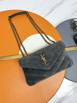 SAINT LAURENT Shoulder Bags Lamb Leather (Gray-Gold) 24X14X7 CM E50202608082596