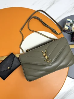 SAINT LAURENT Shoulder Bags Lamb Leather (Gray-Gold) 25X13X6CM E50202608080232