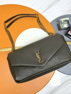 SAINT LAURENT Shoulder Bags Lamb Leather (Gray-Gold) 26X14X7CM E50202608082089