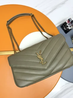 SAINT LAURENT Shoulder Bags Lamb Leather (Gray-Gold) 29X17X8CM F00202608082612