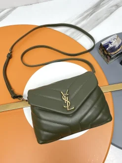 SAINT LAURENT Shoulder Bags Lamb Leather (Green-Gold) 20X14X7CM D10202608082136