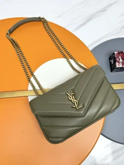 SAINT LAURENT Shoulder Bags Lamb Leather (Green-Gold) 24X14X7CM E70202608082606