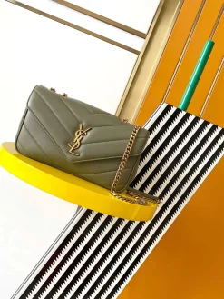 SAINT LAURENT Shoulder Bags Lamb Leather (Green-Gold) 24X14X7CM F00202608080461