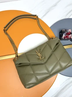 SAINT LAURENT Shoulder Bags Lamb Leather (Khaki-Gold) 29X17X11CM E30202608082198