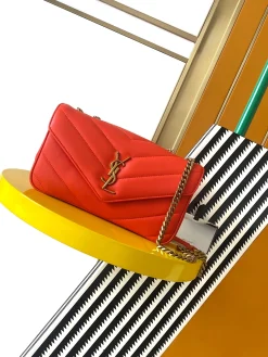 SAINT LAURENT Shoulder Bags Lamb Leather (Orange-Gold) 24X14X7CM F00202608080455