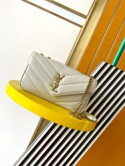 SAINT LAURENT Shoulder Bags Lamb Leather (White-Gold) 24X14X7CM F00202608080456